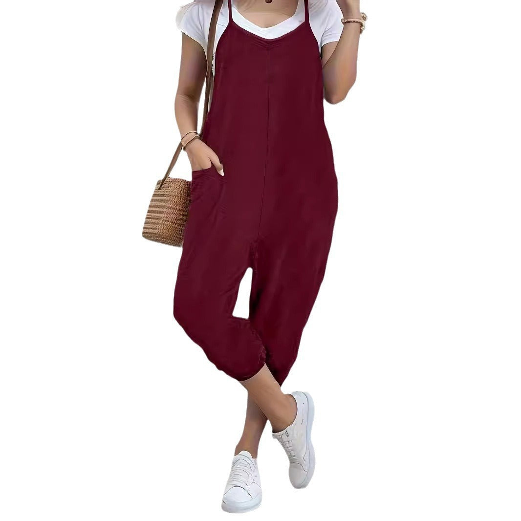 Pocket Sling Loose Casual Jumpsuit Women - Onouthati