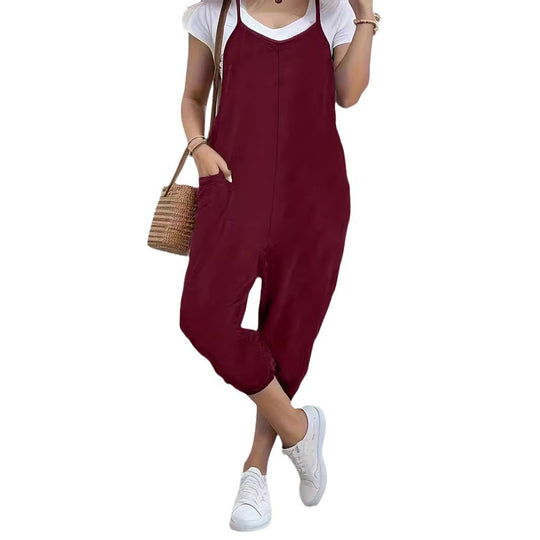 Pocket Sling Loose Casual Jumpsuit Women - Onouthati