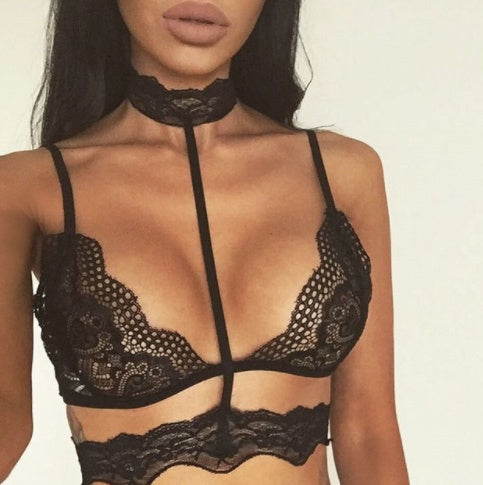 Hot Sexy Women Crop Tops Lace Choker Sheer Bralette Bustier Bra Lingerie - Onouthati