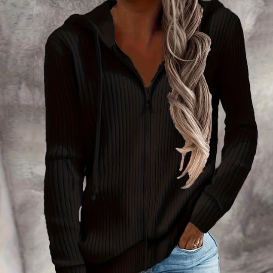 Zip Up Drawstring Hoodies, Casual Soldi Long Sleeve Sweatshirt - Onouthati