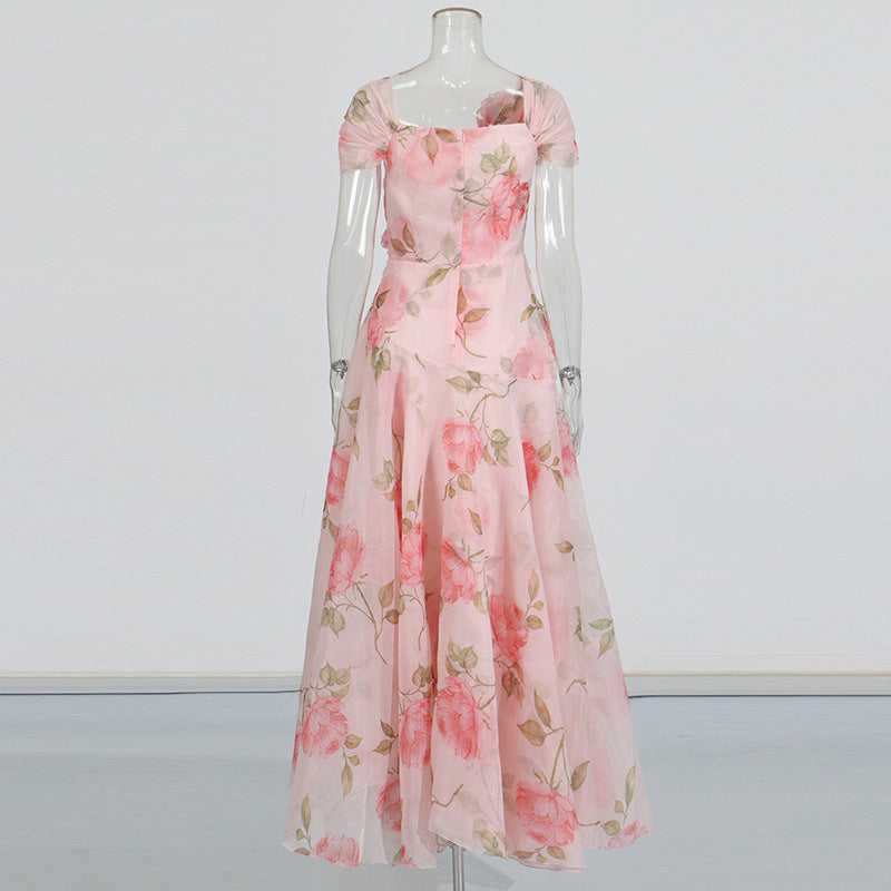 Retro Flower Large Swing Mop Dress Women - Onouthati