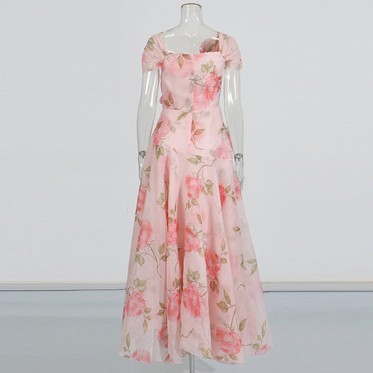 Retro Flower Large Swing Mop Dress Women - Onouthati