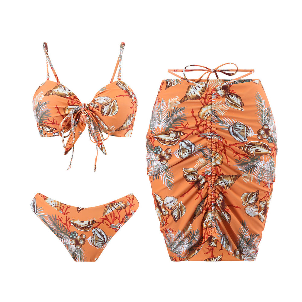 Printed Tube Top Bikini Three Piece Swimsuit Split Women - Onouthati