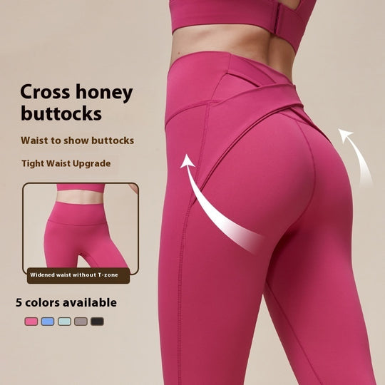 Cross Hip Lifting And Waist-slimming Upgrade High Waist Peach Sports Yoga Pants - Onouthati