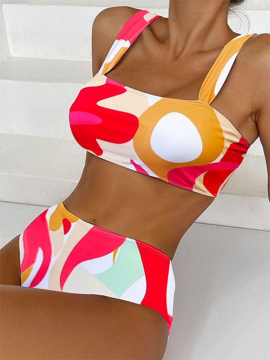 Swimsuit Tie-dye Tube Top High Waist Triangle Bikini For Women - Onouthati
