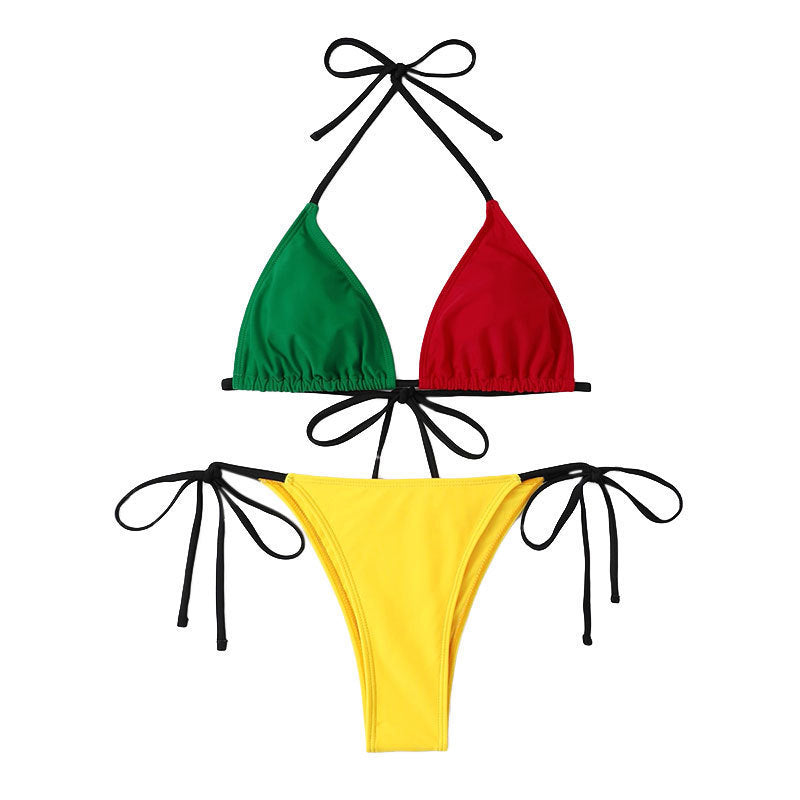 Color Contrast Patchwork Bikini Tether Split Swimsuit For Women - Onouthati