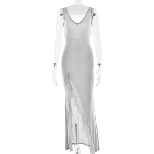 Ribbon Women Backless High Slit Dress - Onouthati