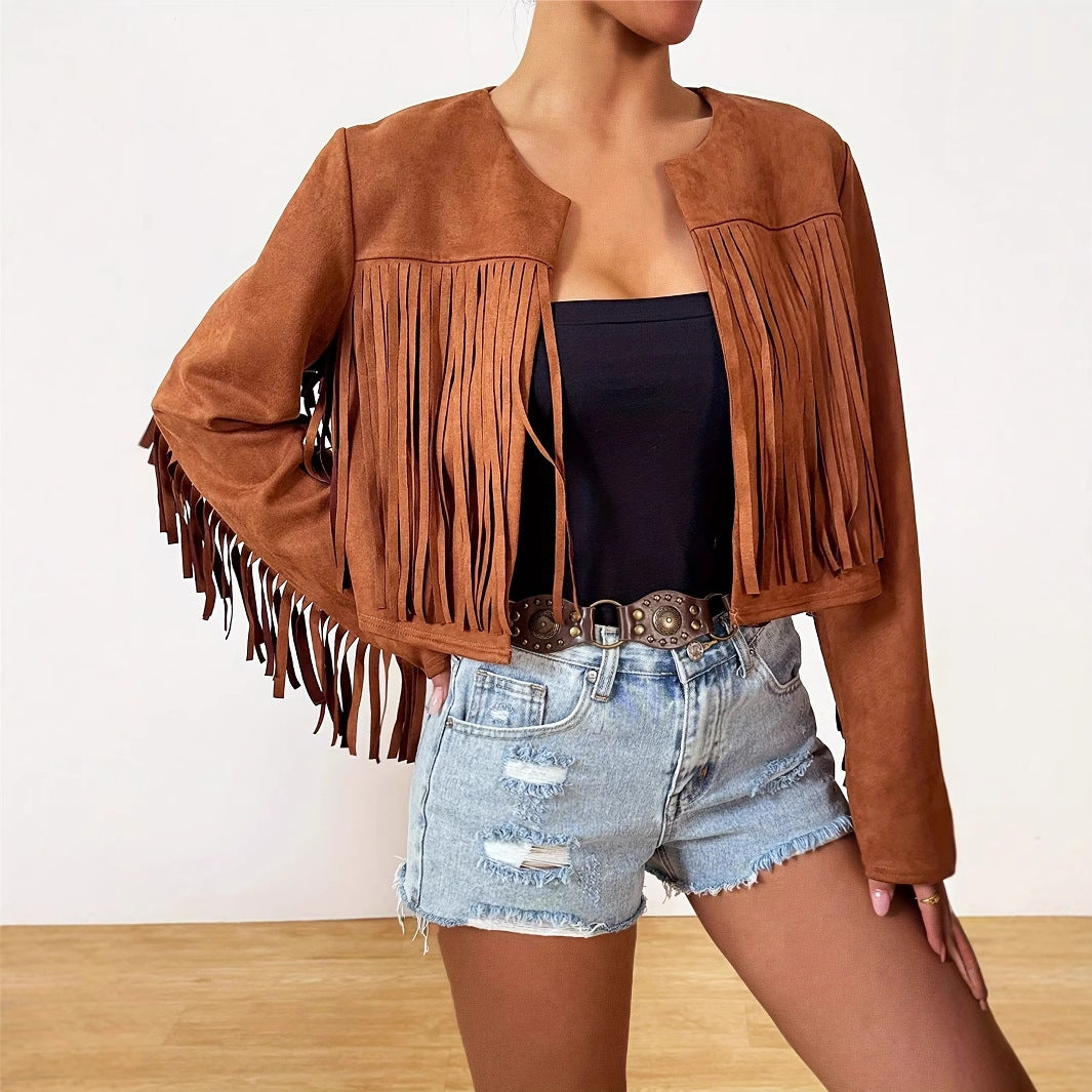 Women's Vacation Casual Retro Tassel Short Jacket - Onouthati