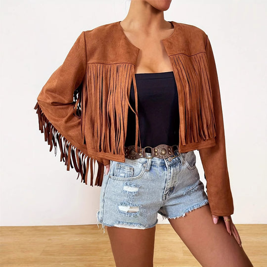 Women's Vacation Casual Retro Tassel Short Jacket - Onouthati