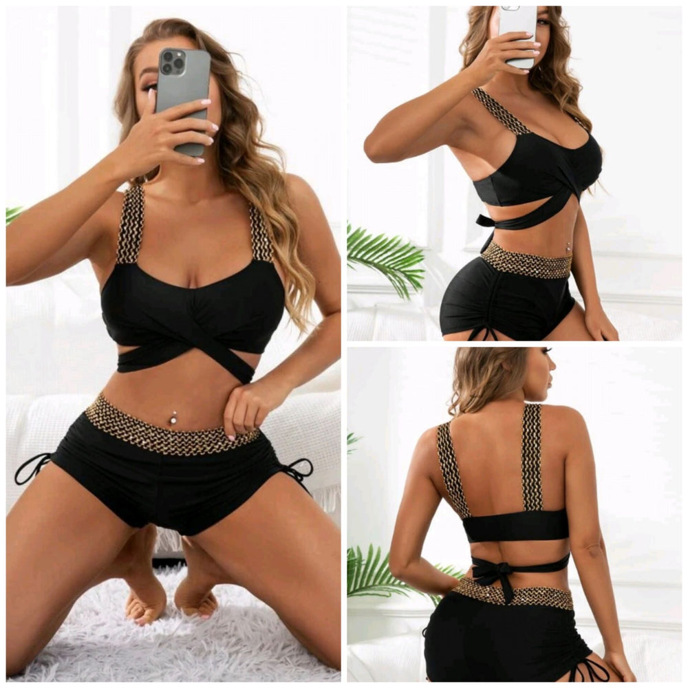 Solid Color High Waist Bikini For Women - Onouthati
