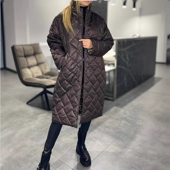Glossy Down Jacket Rhombus Cotton Padded Clothes Loose And Warm Women - Onouthati