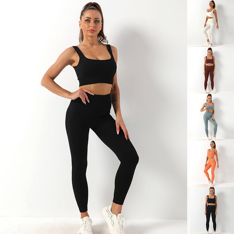 2pcs Thread Yoga Suit Seamless Bra And Butt Lifting High Waist Leggings Set For Women Sports Fitness Yoga Pants Sportswear Outfits Clothing - Onouthati