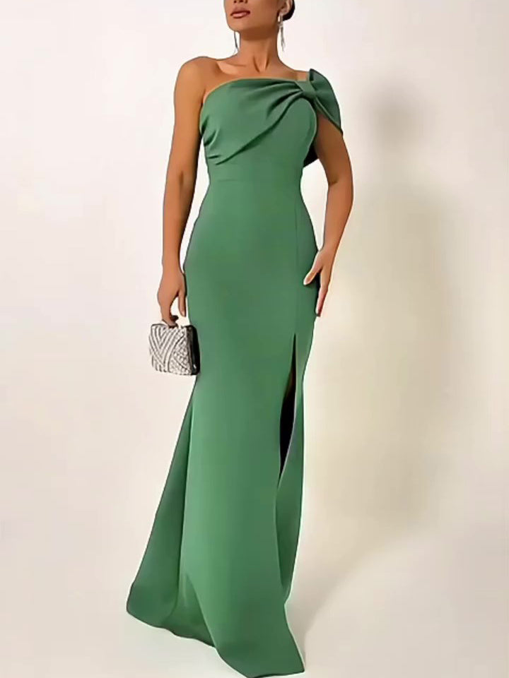 Green Bow Tube Top Evening Dress - Onouthati