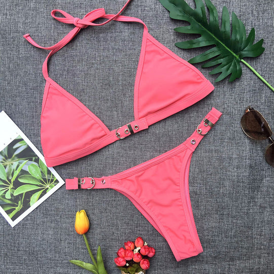 Swimwear Adjust Swimming Suit for Women Bikinis Sexy Solid Swimsuit Female Black Thong Bikini Set Brazilian Bathing Suits - Onouthati