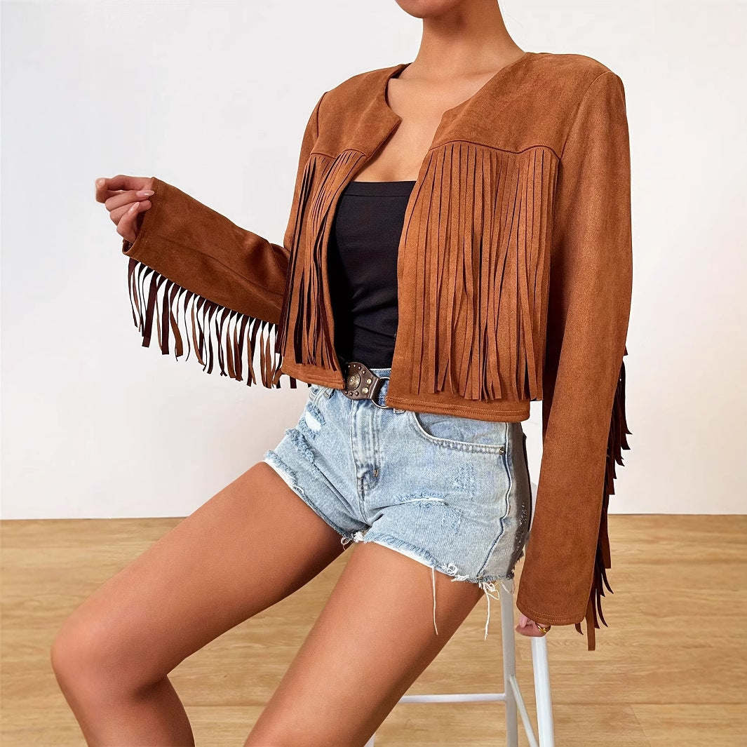 Women's Vacation Casual Retro Tassel Short Jacket - Onouthati