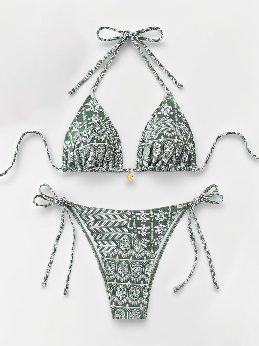 Women Printed Lace-up Bikini Split Swimsuit Swimwear - Onouthati