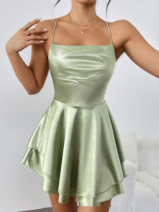 Sexy Backless Drawstring Pleated Mini Women Dress - Onouthati
