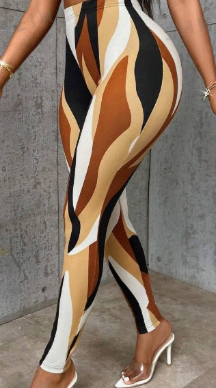 Casual Colorblock Slim Fit Stretchy Random Printed Leggings - Onouthati