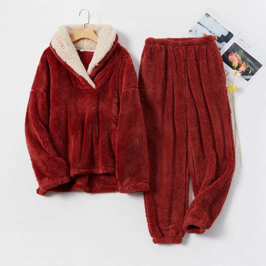 Coral Fleece Pajamas Women Autumn And Winter Pajamas Set Thickened Home Service - Onouthati
