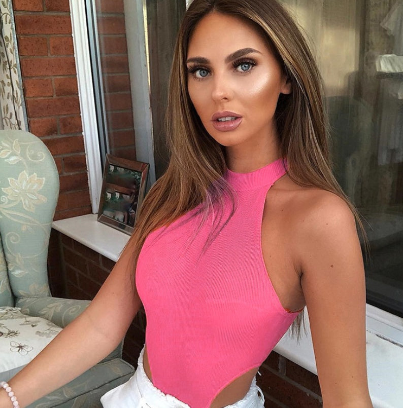 Women Halter Bodysuits Neon Elastic Tank Jumpsuit Fashion - Onouthati