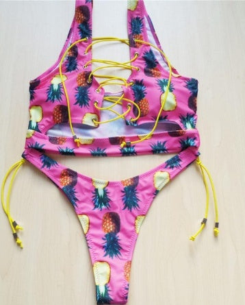 Pineapple Bikini for big boob Women Lace Up Swimwear Thong bikini set two pieces Swimsuit Bathing Suit female - Onouthati