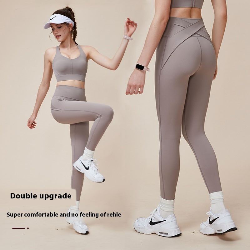 Cross Hip Lifting And Waist-slimming Upgrade High Waist Peach Sports Yoga Pants - Onouthati