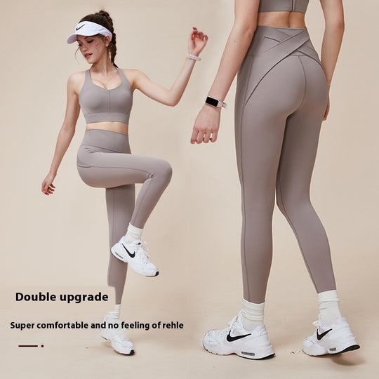 Cross Hip Lifting And Waist-slimming Upgrade High Waist Peach Sports Yoga Pants - Onouthati