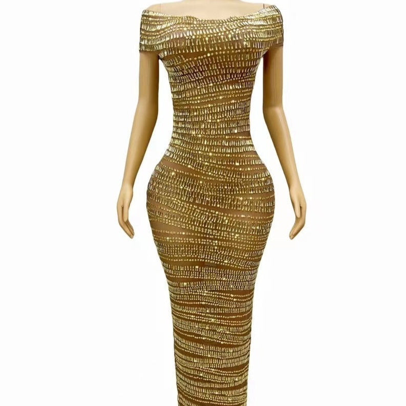 Sexy Luxury Shiny Rhinestone Dress Performance Costume Party Evening Dress - Onouthati