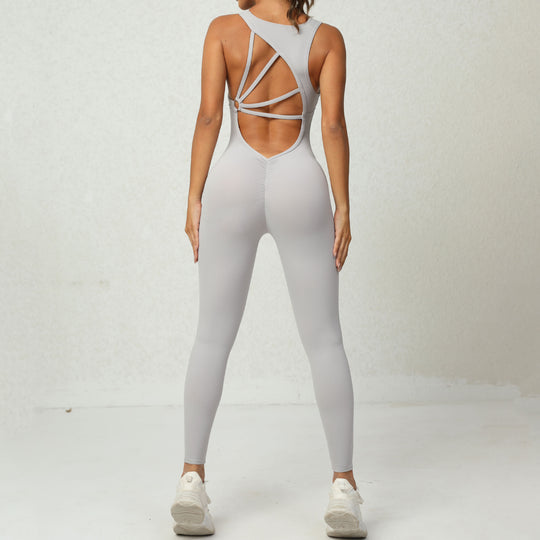 Yoga Jumpsuit V-shaped Back Design Sleeveless Fitness Running Sportswear Stretch Tights Pants For Womens Clothing - Onouthati