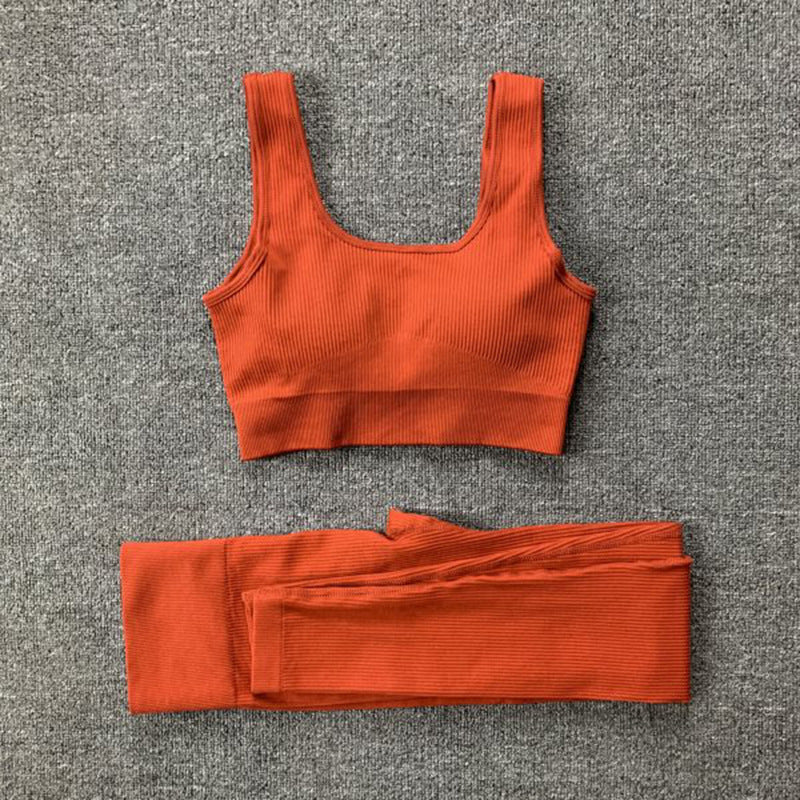 2pcs Thread Yoga Suit Seamless Bra And Butt Lifting High Waist Leggings Set For Women Sports Fitness Yoga Pants Sportswear Outfits Clothing - Onouthati