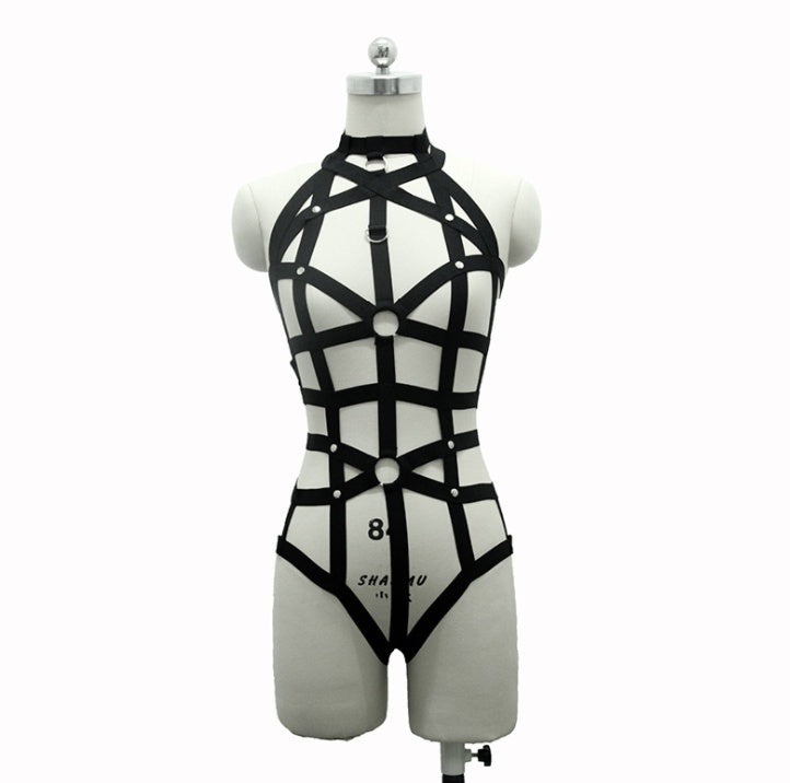 New pastel goth Women bust garterbelt sexy lingerie set gothic bust bondage garterbelt suit neck collar retail - Onouthati