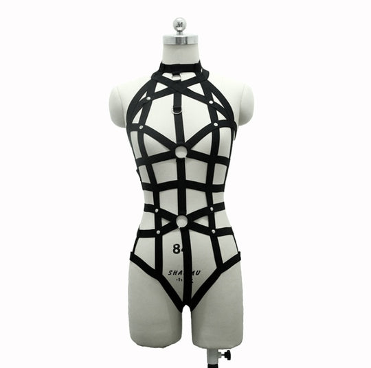 New pastel goth Women bust garterbelt sexy lingerie set gothic bust bondage garterbelt suit neck collar retail - Onouthati