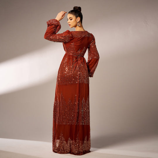 Long Sleeve V-neck Sexy Long Sequined Evening Dress - Onouthati