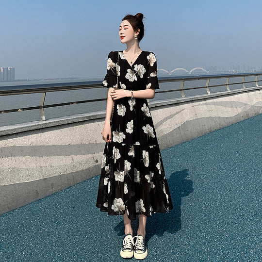 Slimming Flared Sleeves Holiday Floral Dress Women - Onouthati
