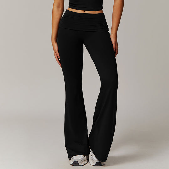 Wool Pleated Yoga Fold High Waist Running Sports Skinny Versatile Bell-bottom Pants Women - Onouthati