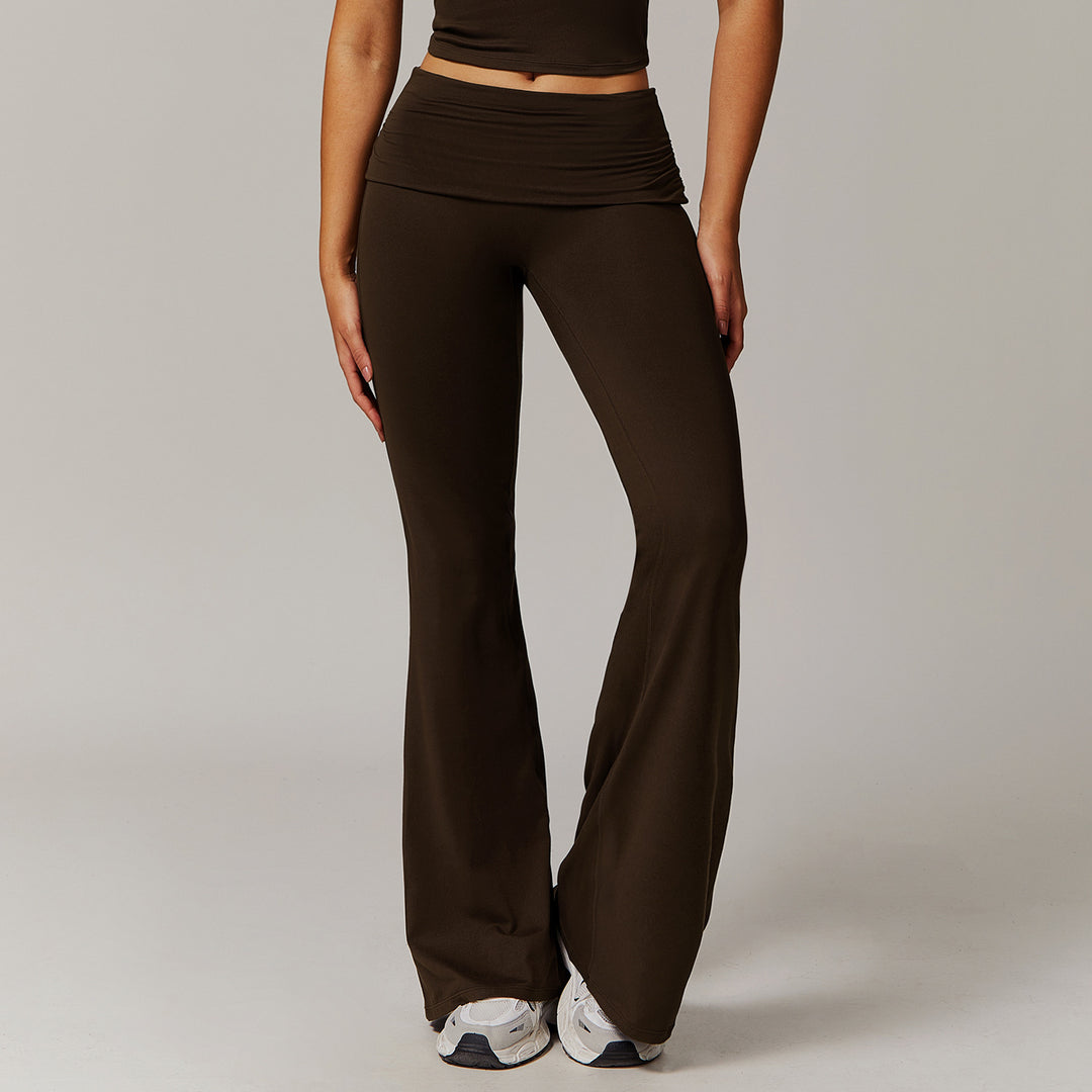 Wool Pleated Yoga Fold High Waist Running Sports Skinny Versatile Bell-bottom Pants Women - Onouthati