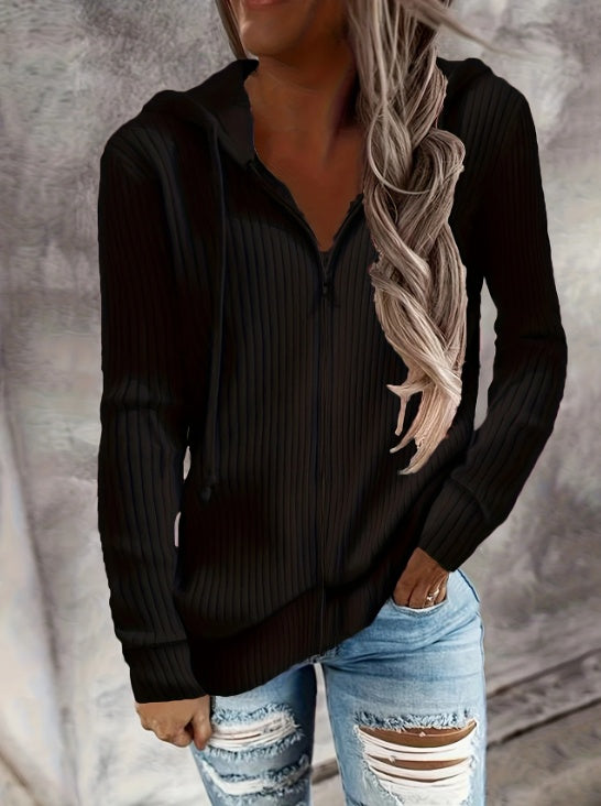Zip Up Drawstring Hoodies, Casual Soldi Long Sleeve Sweatshirt - Onouthati