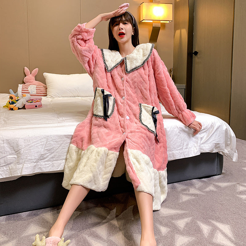 Pajamas Women Autumn And Winter Thickened Long-sleeved Flannel - Onouthati