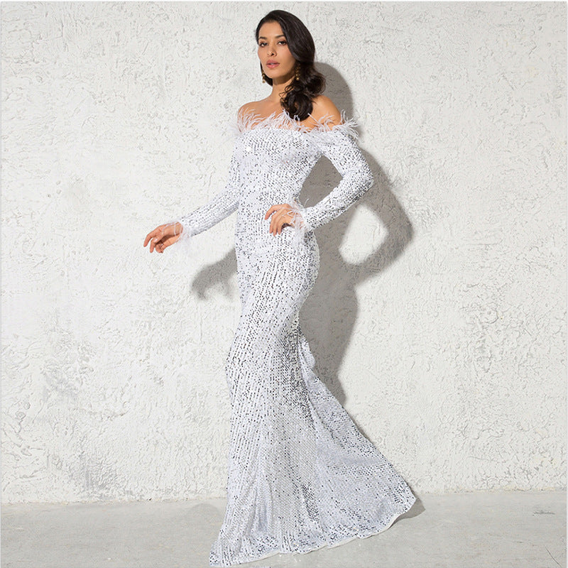 Off-the-shoulder Fishtail Party Formal Dress - Onouthati