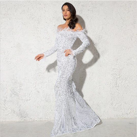 Off-the-shoulder Fishtail Party Formal Dress - Onouthati