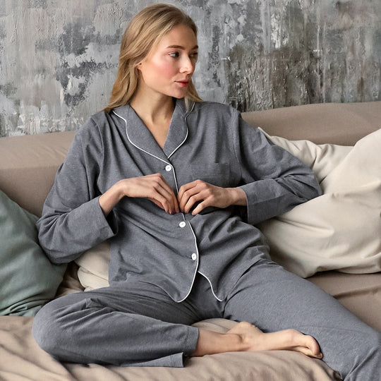 Autumn New French Simplicity Comfortable Thermal Knitting Cotton Silk Long-sleeved Pajamas For Women - Onouthati