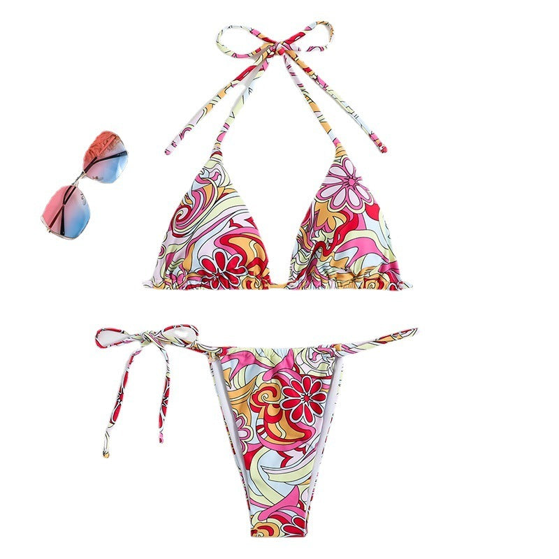 Triangle Printed Bikini For Women With Separate System And Hanging Neck Swimsuit - Onouthati