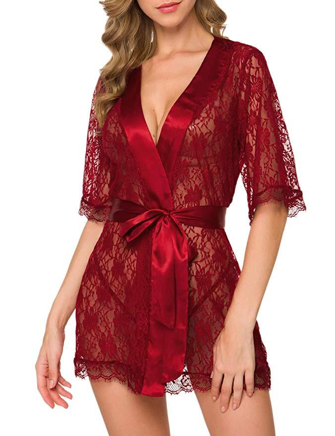 Lingerie Women Lace Hollow-out Robe Suits Pajamas - Onouthati