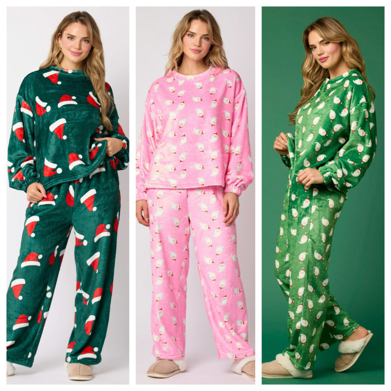 2024 Casual Flannel Pajama Sets For Women 2 Piece Cute Long Sleeve Matching Lounge Shirts Sets Santa Claus Pajamas Homewear - Onouthati