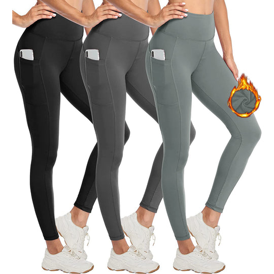 Women's Cropped High Waist Velvet Padded Thick Leggings Tight Sports Hip Raise Yoga Pants - Onouthati