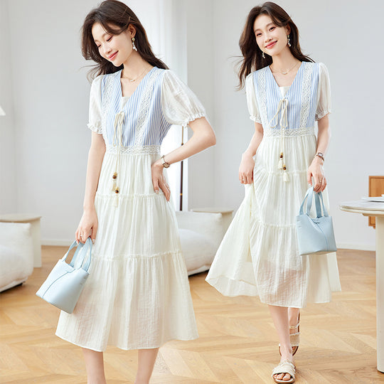 Fake Two Pieces Pullover Fashionable Dress Women - Onouthati