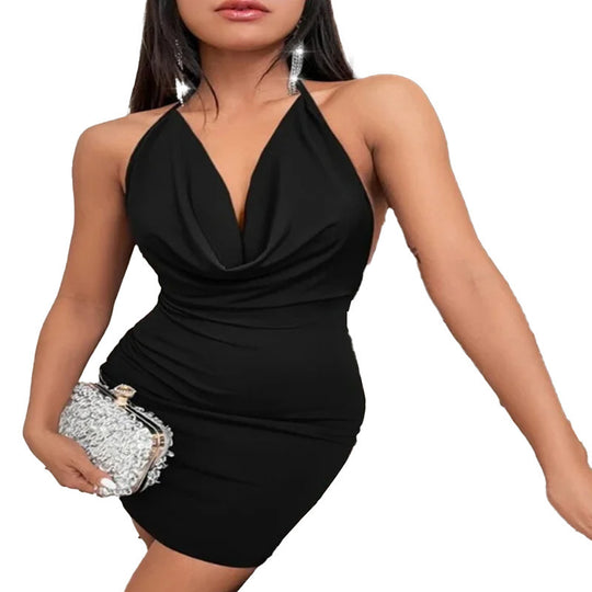 Summer Deep V-neck Dress Temperament Sling Backless Halter Dresses Women's Clothing - Onouthati