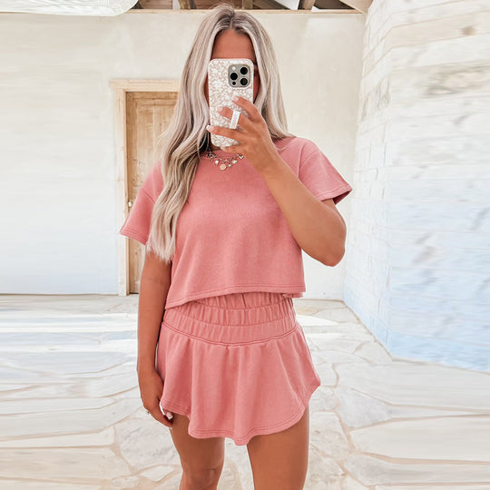 New Solid Color Short Sleeve Casual Suit Women - Onouthati