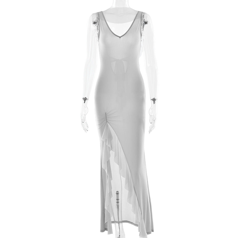 Ribbon Women Backless High Slit Dress - Onouthati