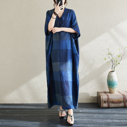 Ethnic Style V-neck Printed Striped Dress Women - Onouthati